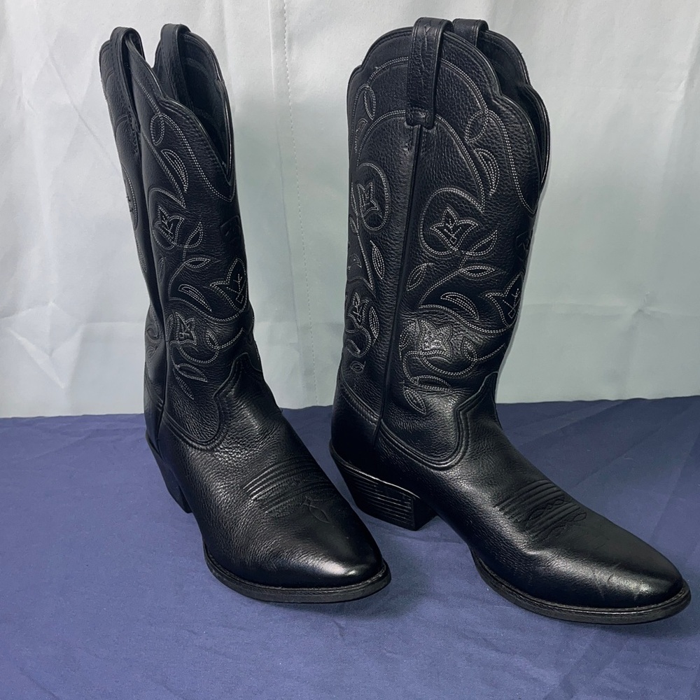 Ariat Black Embroidered Cowboy Boots Size 8.5B Western Heritage